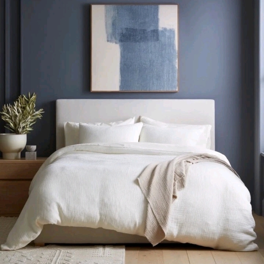 Quince Organic Cotton Airy Gauze Duvet Cover Set Shams KING Ivory  READ Preowned